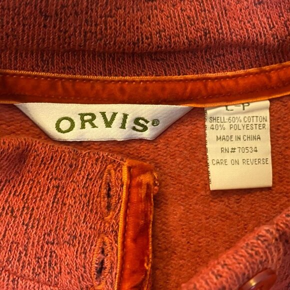 Orvis Womans Henley Sweater Large Red Heathered Long-Sleeve Pullover Cozy Lounge - Picture 3 of 9